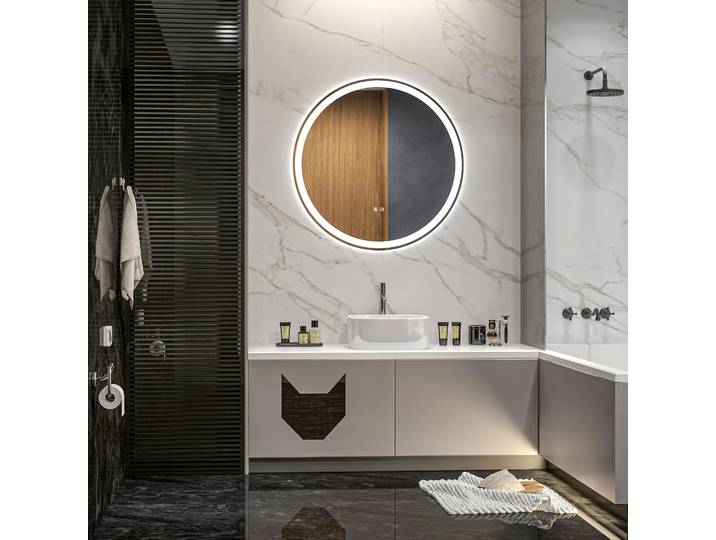 kleankin Miroir LED Salle de Bain Ø70cm Blanc Argent