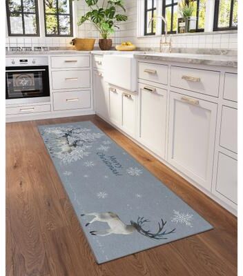Addison Rugs Indoor/ Outdoor Cozy Winter Gray Washable Reindeer Snowflakes Rug