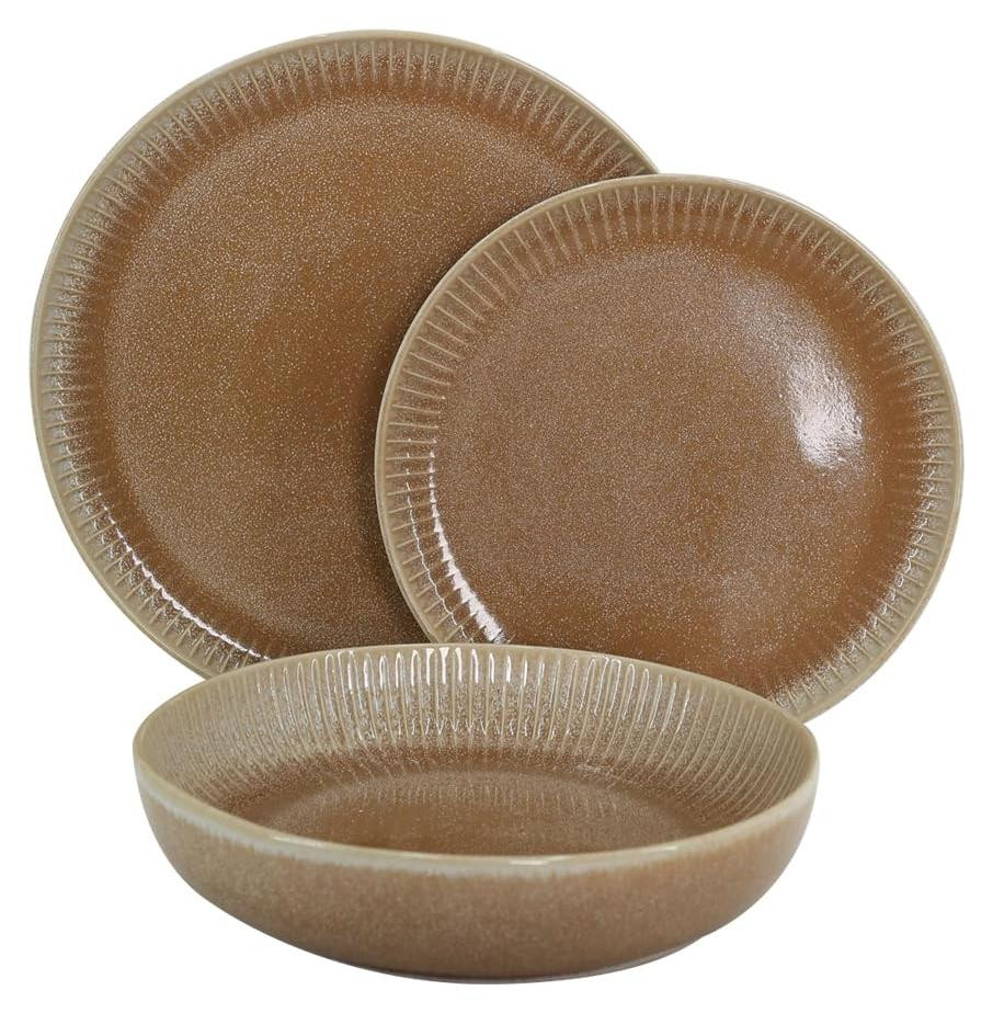 Dripio 18-delige keramische dinner set voor 6 personen, bruin