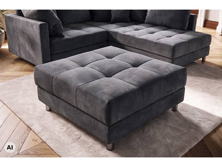 Hocker KENT 100cm grau Samt Taschenfederkern silberne Füße Sitzhocker Fußhocker rechteckig Modern & Design