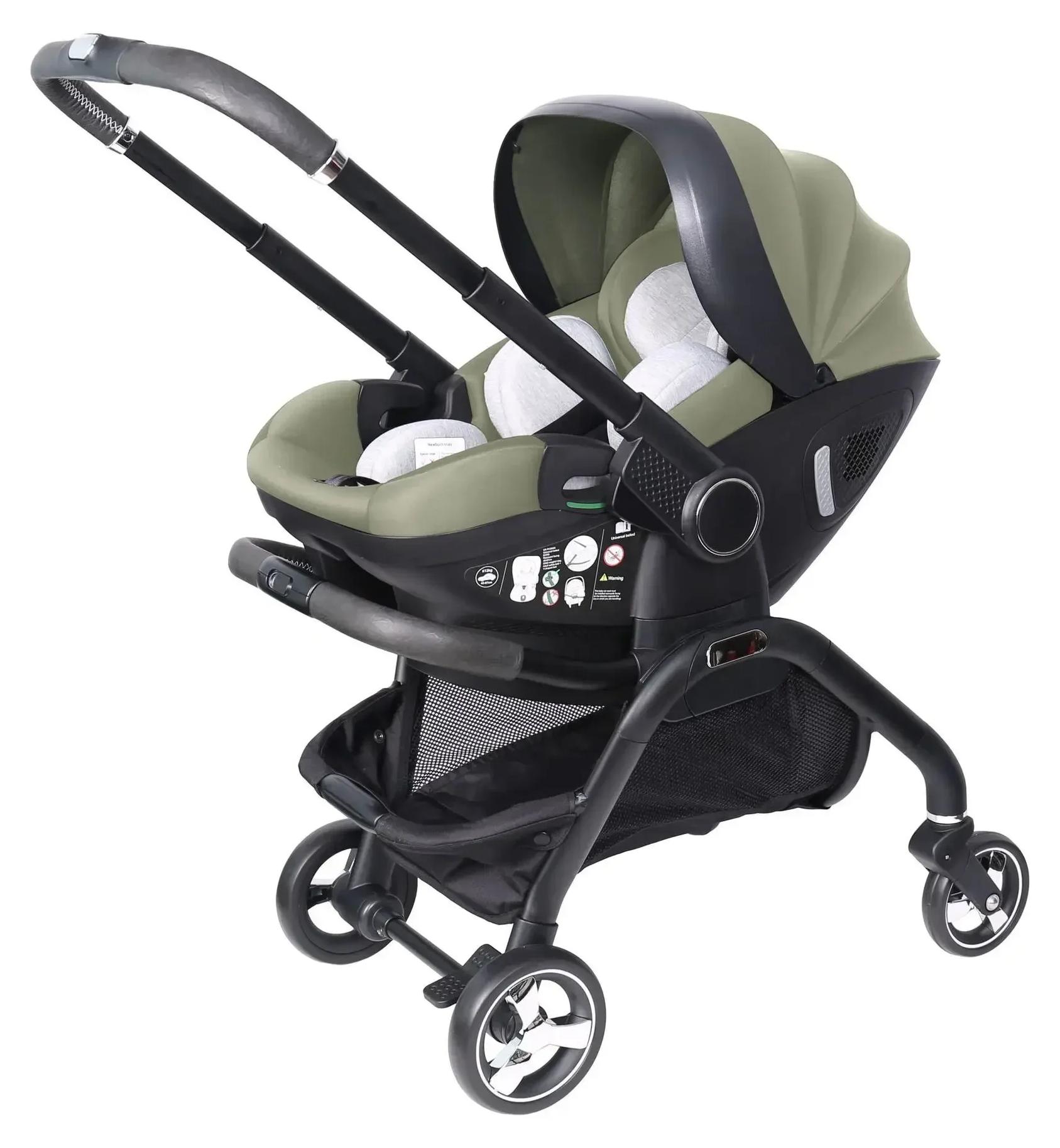 4-in-1 Kinderwagen für Neugeborene - S366 Kombikinderwagen mit 4 Rädern - Babyschale - Liegefunktion - Faltbar - Leicht - Bis 20 kg - Grün