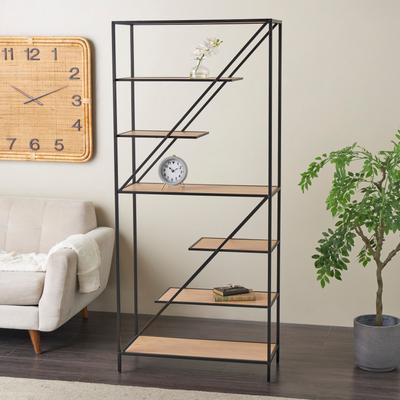 ARCILLA ELEMENTAL Brown Wooden Diagonal Angled 6 Shelf Shelving Unit with Black Metal Frame