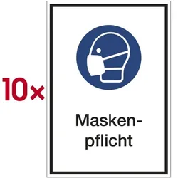 Marahrens Hinweisschild »Maskenpflicht« Kunststoff 21 x 29,7 cm, 10 Stück weiß, 21x29.7 cm