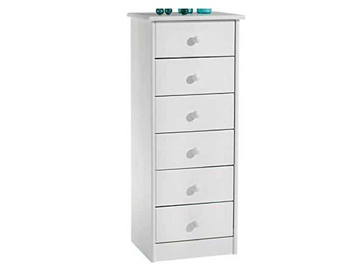 IDIMEX Kommode Hochschrank Anrichte Rondo, 6 Schubladen, Kiefer massiv, Weiss lackiert