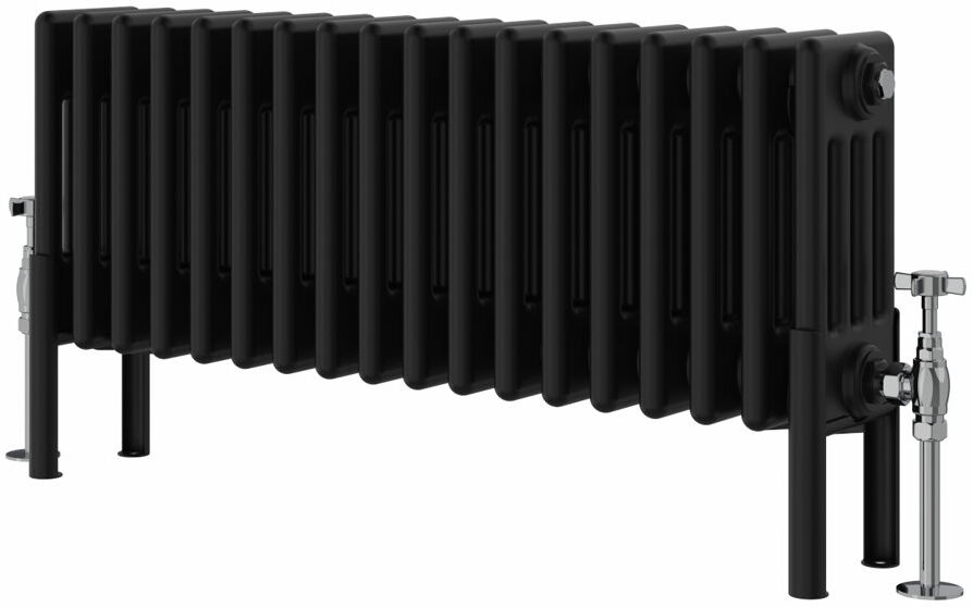 Symple Stuff Altynay Horizontal Traditional 4 Column Radiator Black 300mm H x 830mm W x 140mm D