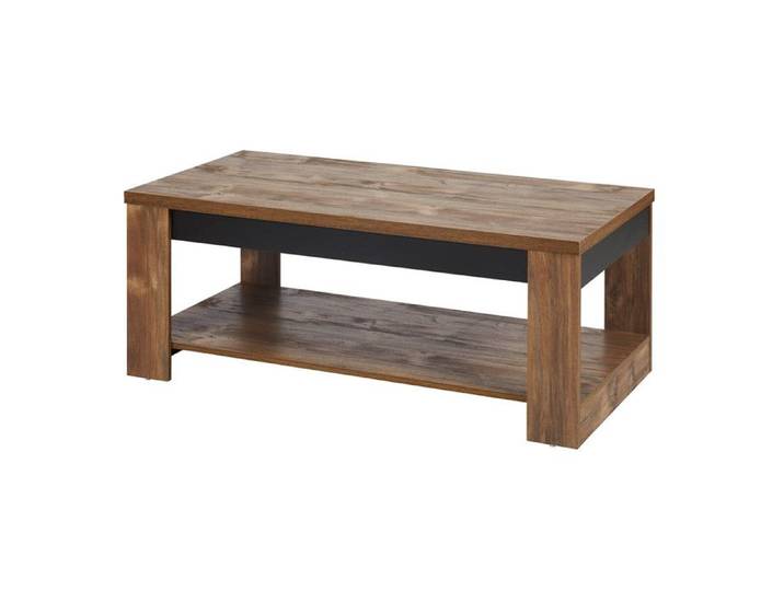 STALONE - Table Basse 2 Plateaux Effet Bois Manguier Foncé et Noir