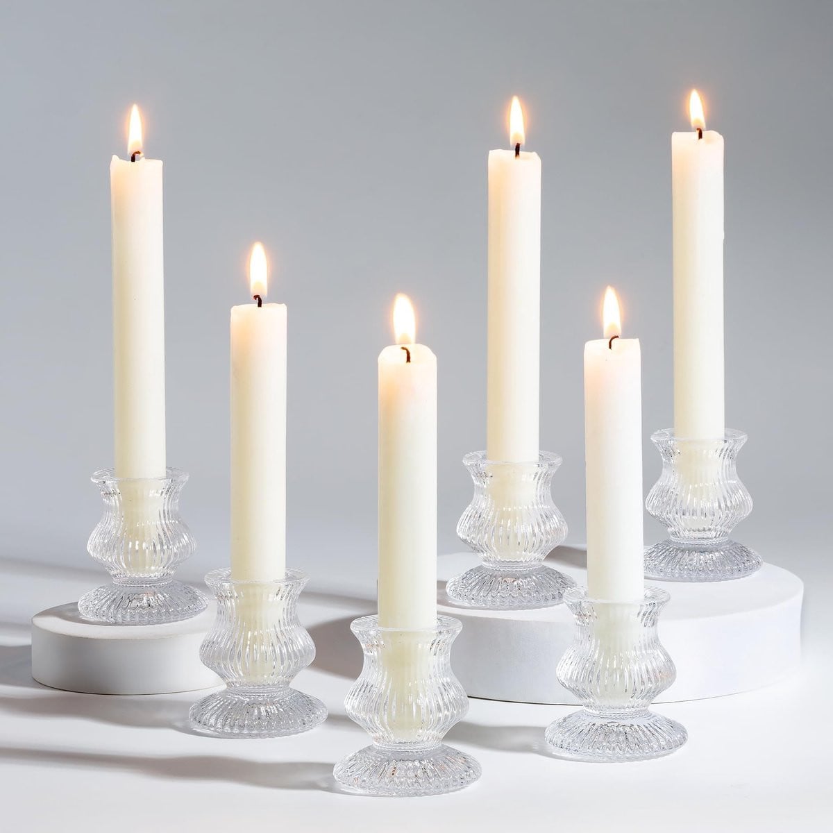 Allecto Glazen kaarsenhouder voor taperkaarsen - Set van 10 - Modern design