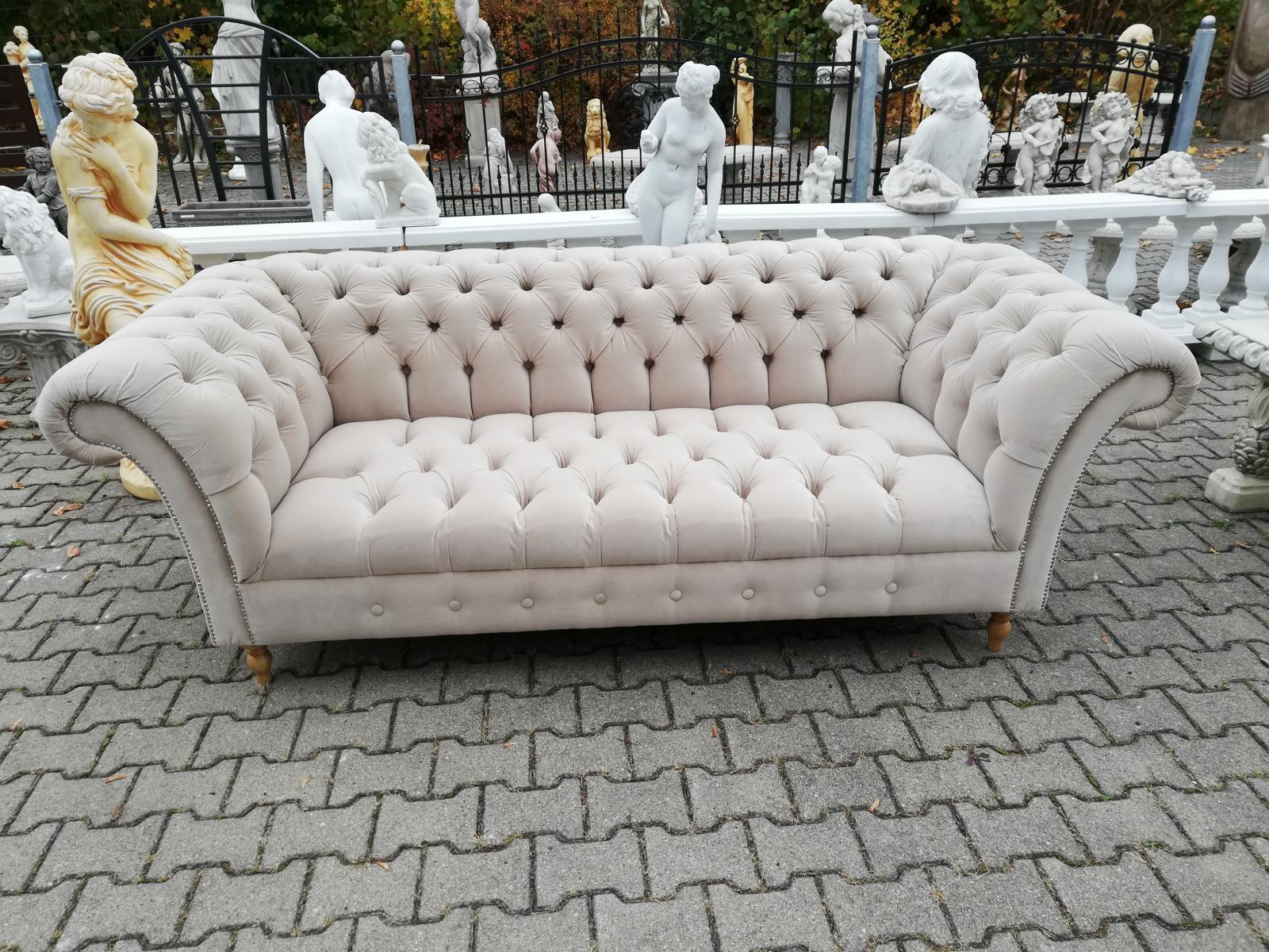 Designer Chesterfield Sofagarnituur van Textiel in Beige met 3 Zits