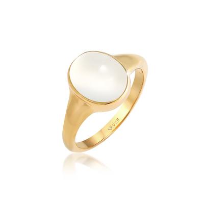 Siegelring ELLI "Siegelring Mondstein Oval 925 Silber" Gr. 52, gold, Fingerringe, Damen, 52mm, Silber 925 (Sterlingsilber), Siegelring