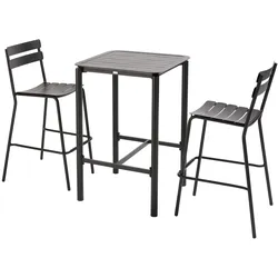 Oviala Business Terrassen-Stehtisch mit 2 Stühlen aus schwarzem Aluminium