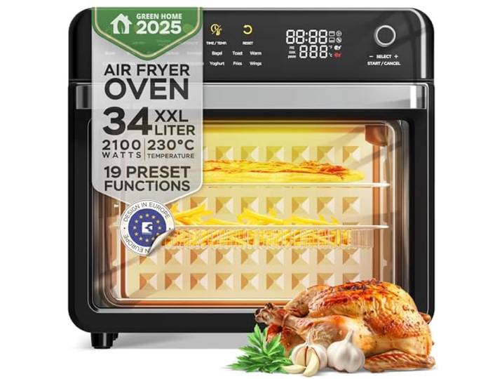 TurboTronic Four multi-intelligent\, 19 en 1\, avec fonction déshydratation\, 2100 W\, puissance 34 l\, jusqu'à 0\,5 kg\, frites\, avec fonction déshydratation\, 40-230 °C\, grill Airfryer\, noir