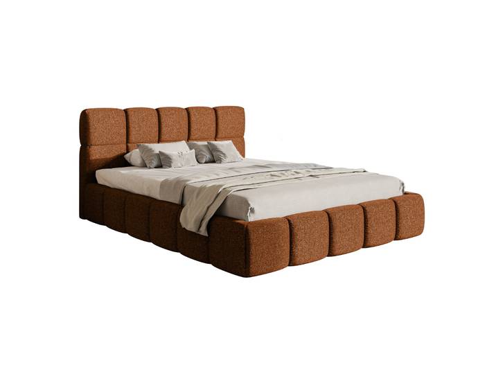 Gepolstertes Bett 200x200 cm Cloudy mit Stauraum, kupferfarben,