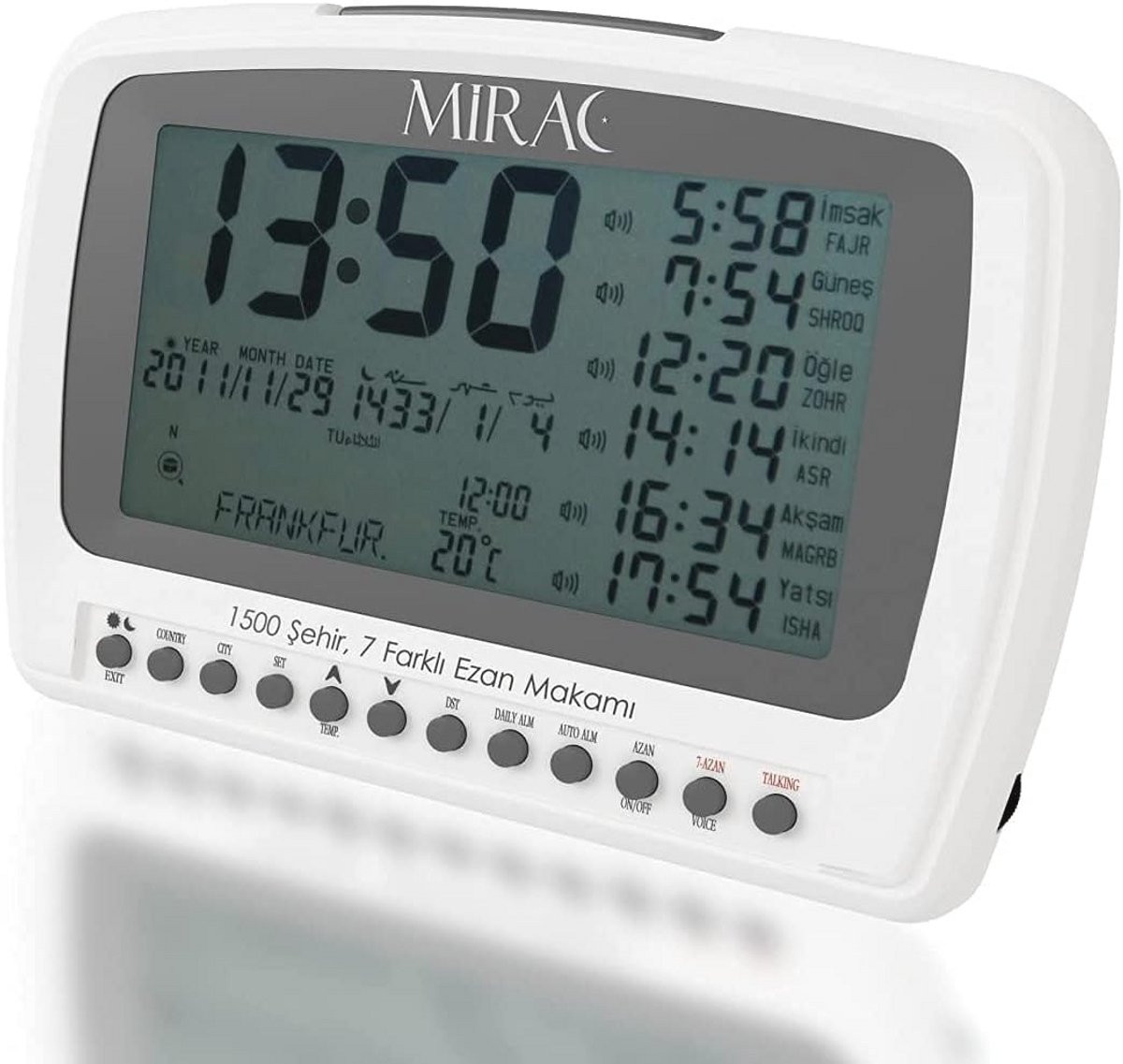 Automatische Azan Horloge met Wereldwijde Gebedstijden en Qibla Richting