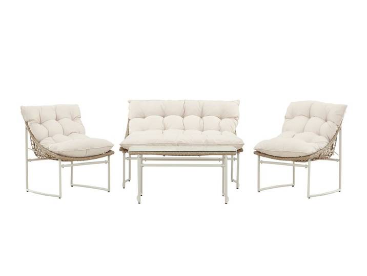 Garten Loungeset Alisa – 4-teilig mit Glastisch & beigen Sitzkissen - Beige - Luxusbetten24