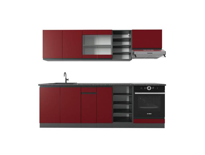 Vicco Küchenzeile R-Line, Rot/Anthrazit, 240 cm J-Shape