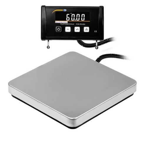 PCE Instruments Plattformwaage PCE-PB 60N bis 60kg |Ablesbarkeit 20g |USB |PEAK |Hold |Netz- & Batteriebetrieb