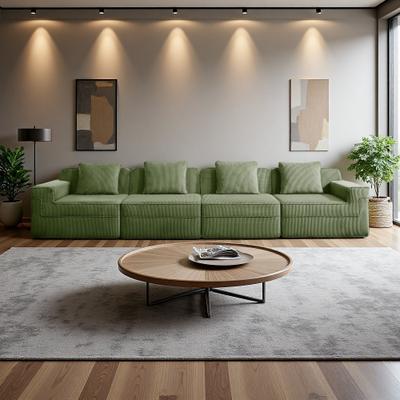 Corduroy Cloud Modular Sofa with Deep Seat and Throw Pillows