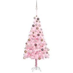 vidaXL Künstlicher Weihnachtsbaum mit LEDs & Kugeln Rosa 180 cm PVC