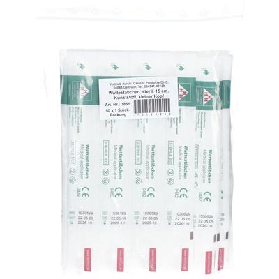 Wattestäbchen Kunststoff kleiner Kopf 15 cm steril 50x1 St Watte
