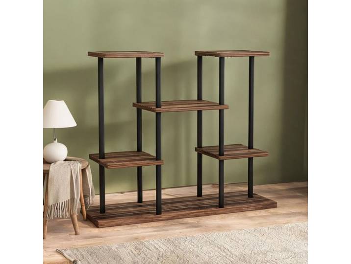 Étagère de sol 4 niveaux acier et épicéa carbonisé 80 x 24 x 61 5 cm - Idéale plantes salon balcon jardin