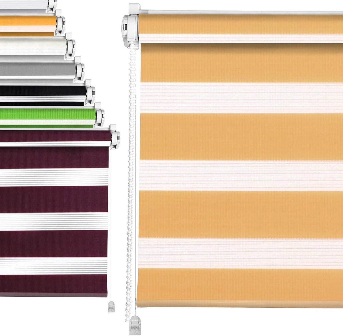 Beige Duo rolgordijn Zebra - Dubbel rolgordijn voor raamdecoratie - B: 40 cm, H: 150 cm