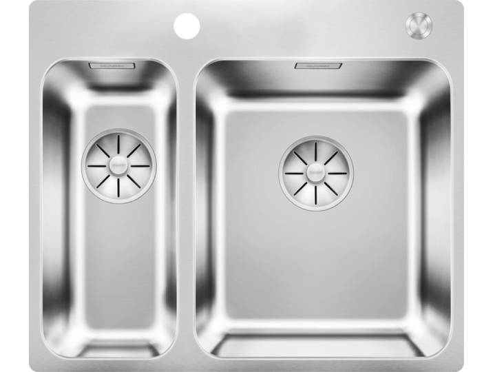 BLANCO SOLIS 340/180-IF/A, Edelstahl Bürstfinish, mit Ablauffernbedienung, ohne Zubehör, Becken rechts, 600 mm Untermaß, Aufsatzwanne, Rechteckig, Edelstahl, Edelstahl, 2 Becken, Rechteckig