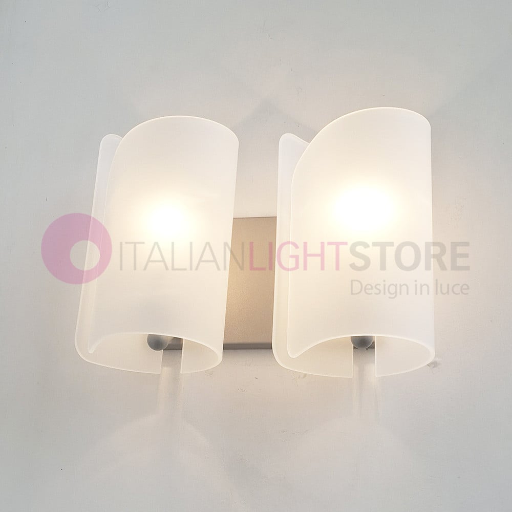Papiro Lampada Da Parete Doppio Vetro Curvato Design Moderno - Bianco Lucido