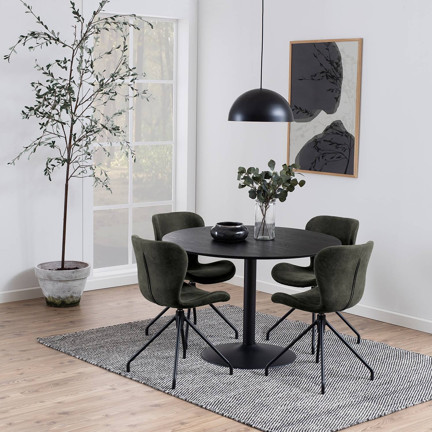 Sohome Moderne Ronde Eettafel in Zwart met Centrale Kolom, Diameter: 110 cm