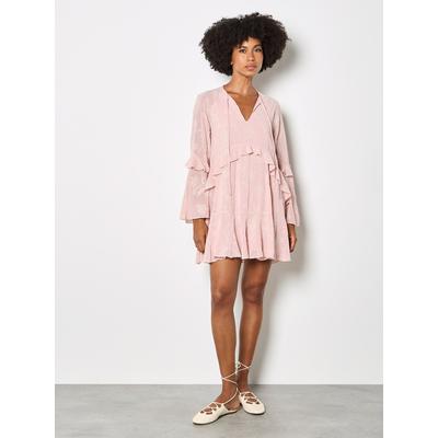 Minikleid APRICOT "geblümtes Chiffon-Minikleid", Damen, Gr. XS (34), N-Gr, rosa (pink), gewebt, Obermaterial: 100% Polyester PES., geblümt, Kleider Minikleid, mit Stickerei