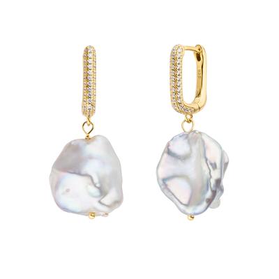Paar Creolen FIRETTI "Schmuck Geschenk, Ohrschmuck Perle glitzernd", gelb (gelbgoldfarben, weiß, kristallweiß, kristallweiß), Ohrringe, Damen, 14mm, Perlen Silber 925 (Sterlingsilber), Perlen, Silber 925 (Sterlingsilber), Made in Germany - mit...