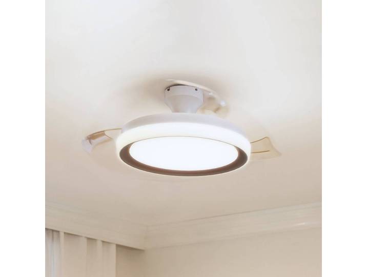 Philips LED-Deckenventilator Bliss, gold/weiß, DC, leise dimmbar, weiß / opal, für Wohn- / Esszimmer, Metall, Modern