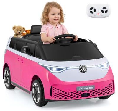 Costway 12V Kids Electric Car Bus with Music and LED Headlights Licensed Volkswagen-Pink