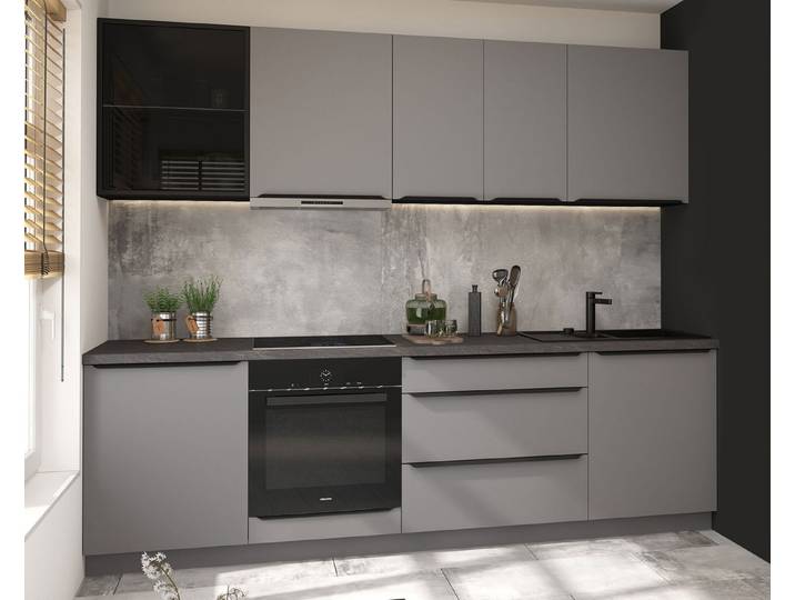 Feldmann-Wohnen Küchenzeile Bonn, (Bonn), 270cm lava / dust grey, REJS Vollauszug, Soft-Close, Arbeitsplatte