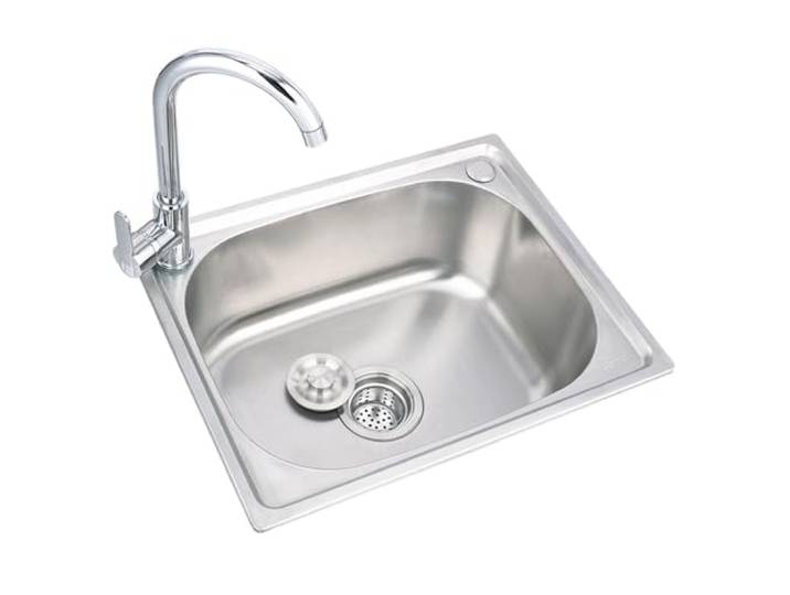 ZQFHSX Edelstahl-Küchenspüle, Einbauspüle, Aufsatzspüle, 1 Becken mit Warm- und Kaltwasserhahn, rechteckiges Waschbecken (56 x 42 cm)