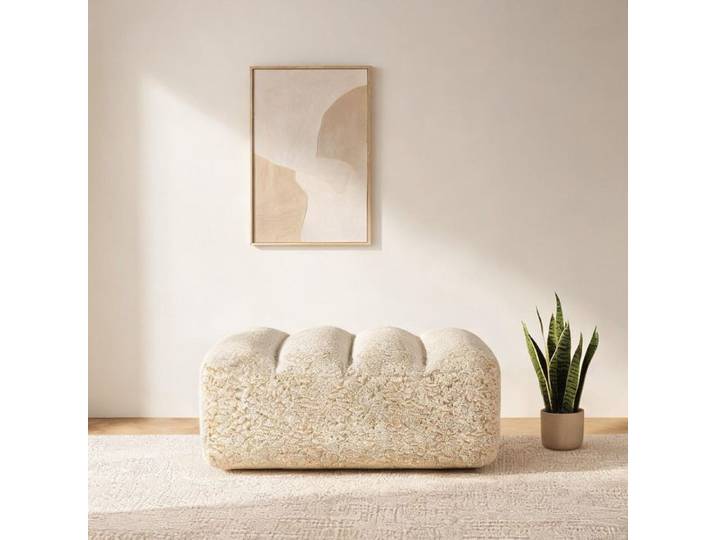 Pouf modulaire en polaire granulée beige et blanc cassé extensible salon