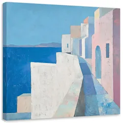 LEINWANDBILD Pastellgebäude Meereslandschaft Blau 40x40cm