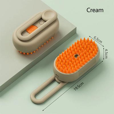 Inspired Living SteamGlow Self Cleaning Pet Grooming Brush For Cats & Dogs cream