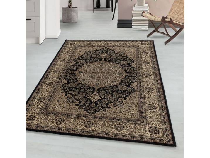 Tapis oriental classique à tissage serré 120 x 170 cm NoirTapis Orient motifs ornementaux et floraux tapis à poil court