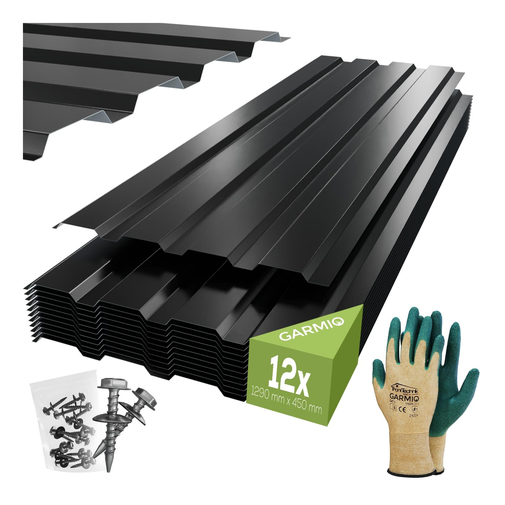 GARMIO® Profilblech Trapezblech Amalfi 129 Set 12 Stück Dachblech 129x45 cm, verzinkter Stahl schwarz