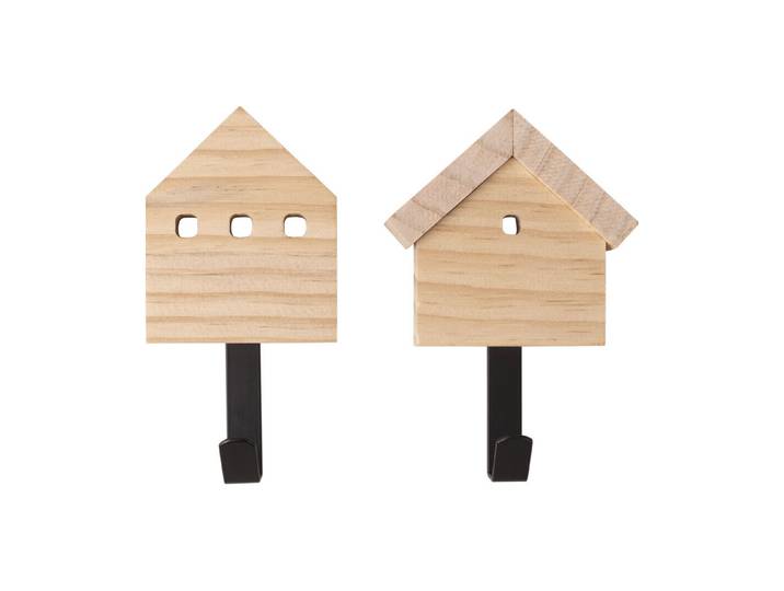 Holz Wandhaken Haus, FSC 100%, 12,8cm, sortiert, Box 2Stück