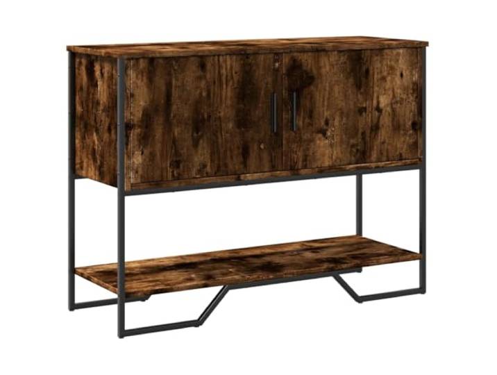 HAQWRDQSG Konsolentisch Räuchereiche 100x35x74,5 cm mit Türen Schlanker Flurtisch fürs Schlafzimmer mit geschlossenem Stauraum, stabilen Metallgriffen und sicherer Wandfixierung.