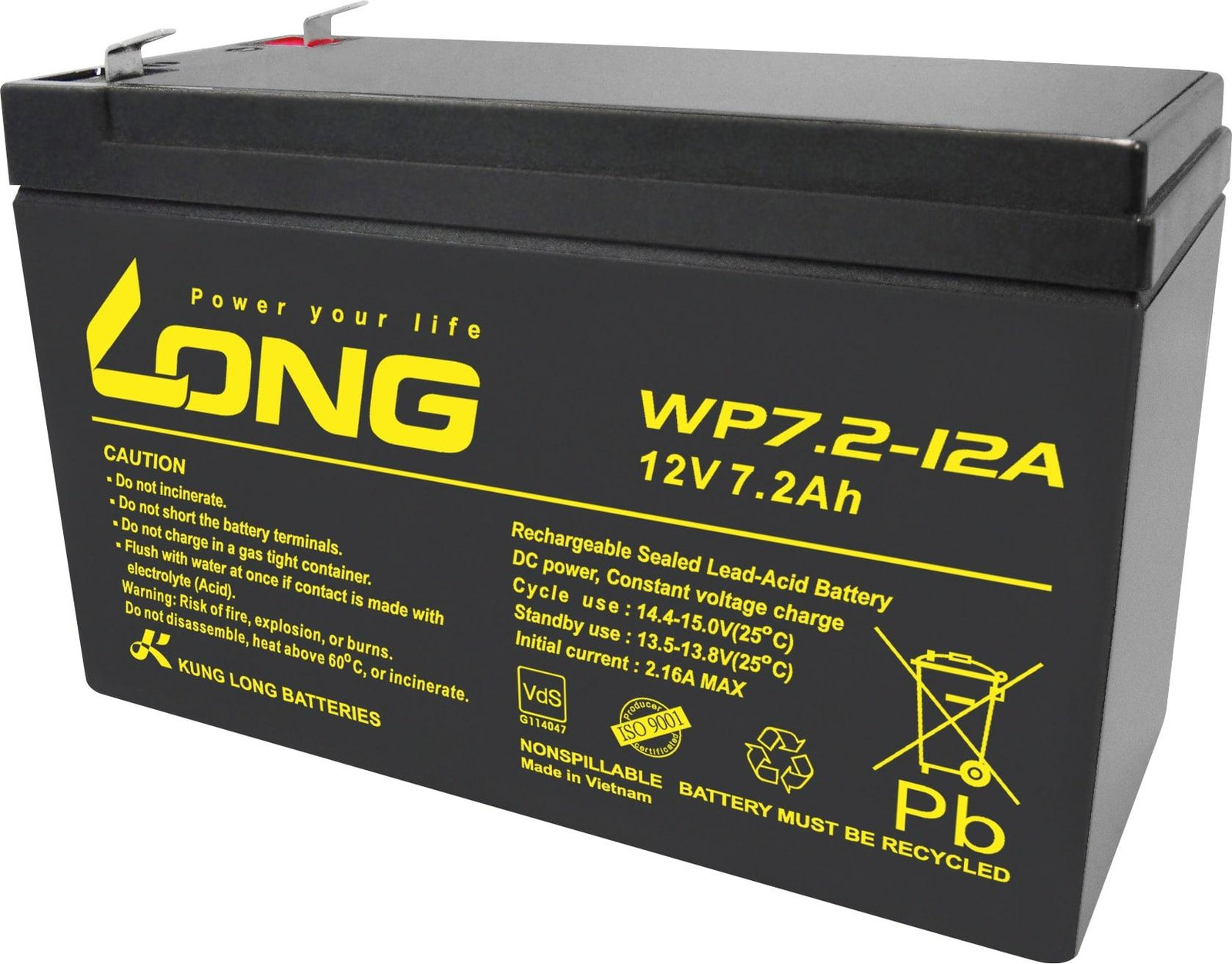 KUNG LONG loodaccu WP7.2-12A-M/F2, 12 V, 7,2 Ah