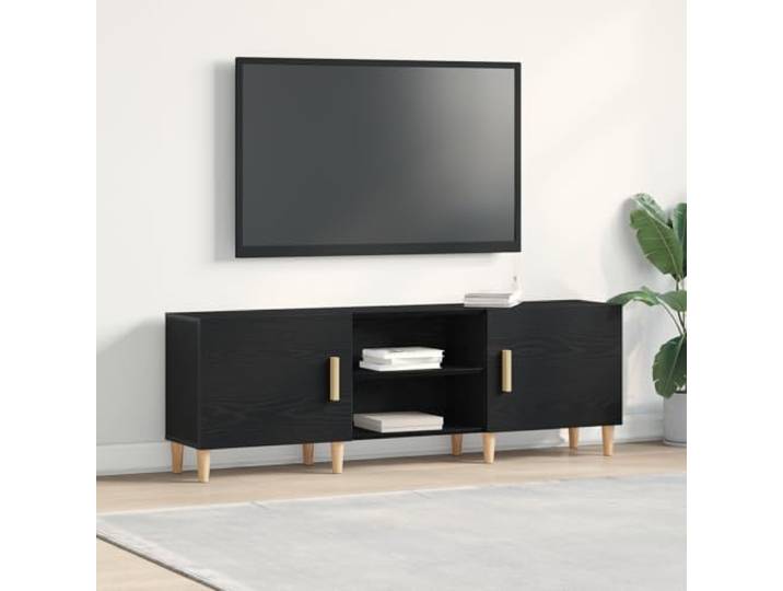 HEFZGDB TV-Ständer aus Holzwerkstoff in schwarzer Eiche 150x30x50 cm mit Schiebetüren und Stauraum für Mediengeräte
