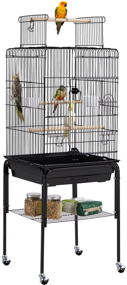 Yaheetech 136cm Iron Play Top Floor Bird Cage with Wheels Black 136cm H X 46.5cm W X 46.5cm D