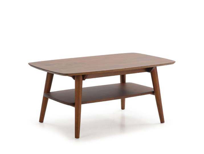 Table basse rectangulaire, bois massif couleur noyer, 100 cm longueur