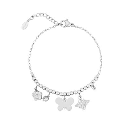 Charm-Armband ADELIA´S "Charmarmband mit Schmetterling, Blume und Biene, 16 cm", silber (silberfarben), Armbänder, Damen, 16cm, Stahl, Charm-Armband, Modischer Modeschmuck mit Schmetterlings-, Blumen- und Bienenanhängern
