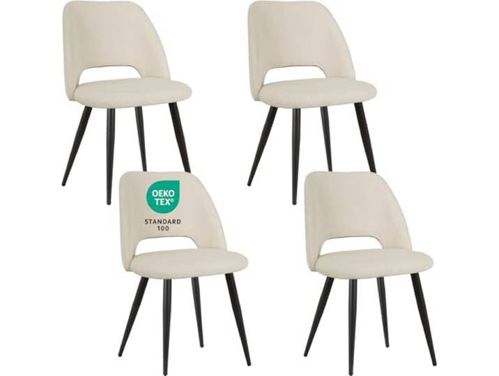 JIJIAN Esszimmerstühle 4er Set, Streifencord mit Ausschnittrückenlehne Stühle Esszimmer, Küchenstühle, Wohnzimmer Essstühle, Gepolsterte Stühle für Esszimmer, Küche, Schlafzimmer, Beige