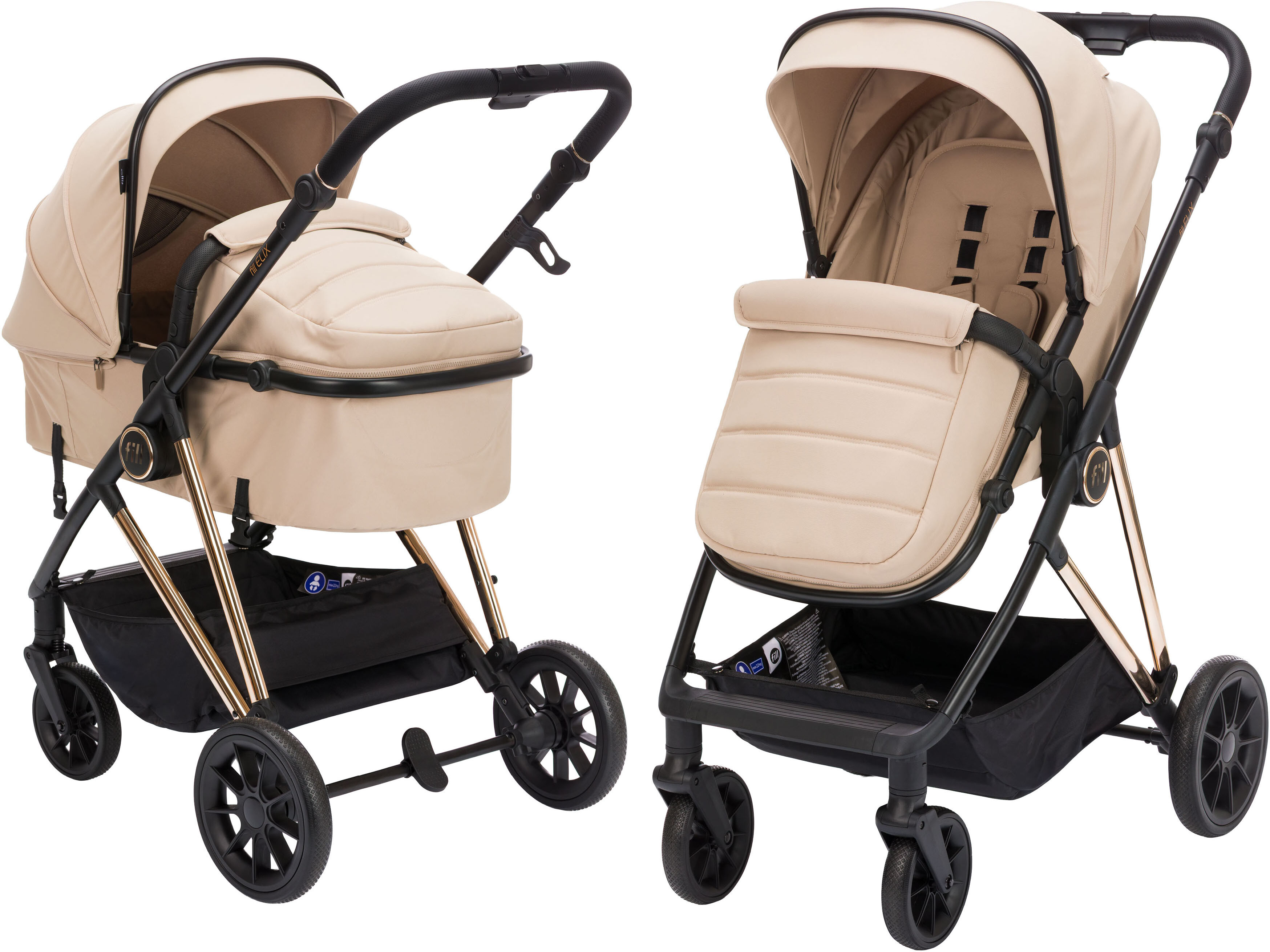 Kombi-Kinderwagen FILLIKID "Fill Elix", Kinder, beige (natur), Stahl, Kinderwagen, Babywanne einfach zum Sportsitz umbaubar