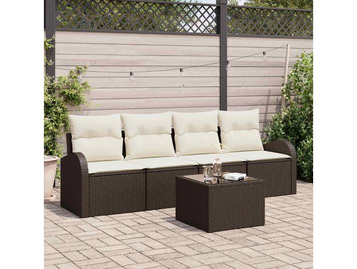 vidaXL Gartensofa-set 5 pcs 4-Seater Braun und Creme Poly-Rattan