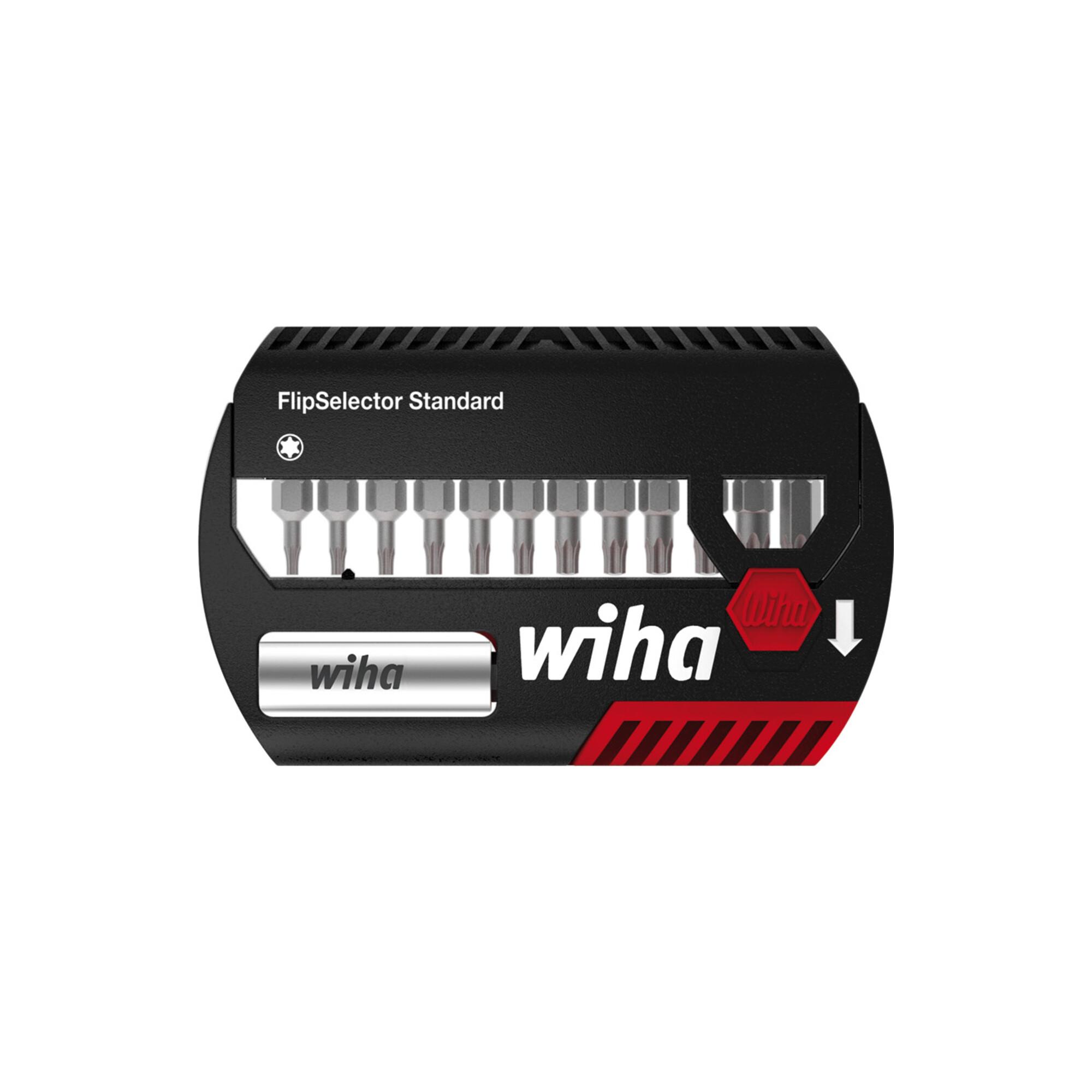 Wiha Bit Set FlipSelector 13 teilig I mit Gürtelclip I Standard 25 mm TX I magnetischer Bithalter I Öffnen per Knopfdruck I 1/4 Zoll C6,3 (39056))
